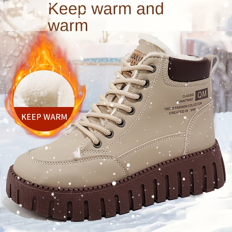 Women's Winter Boots Thick Platform Non-Slip Rubber Ankle Shoes Brown