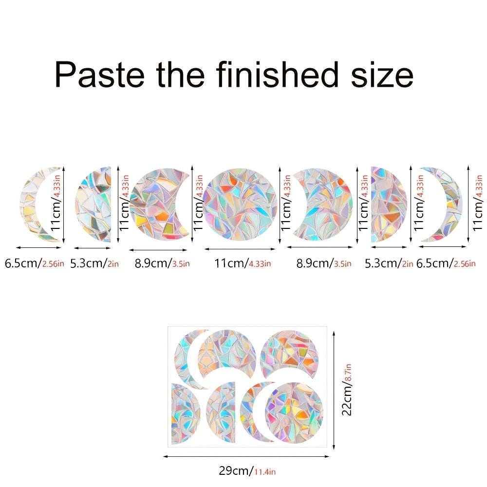 Rainbow Prism Static Cling Window Stickers Set with Glitter Star Moon Decals for Eid Decor