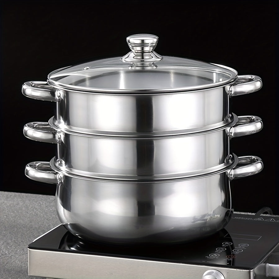 Stainless Steel 4-Piece Steamer Set with Soup Pot and Multi-Layer Steamers