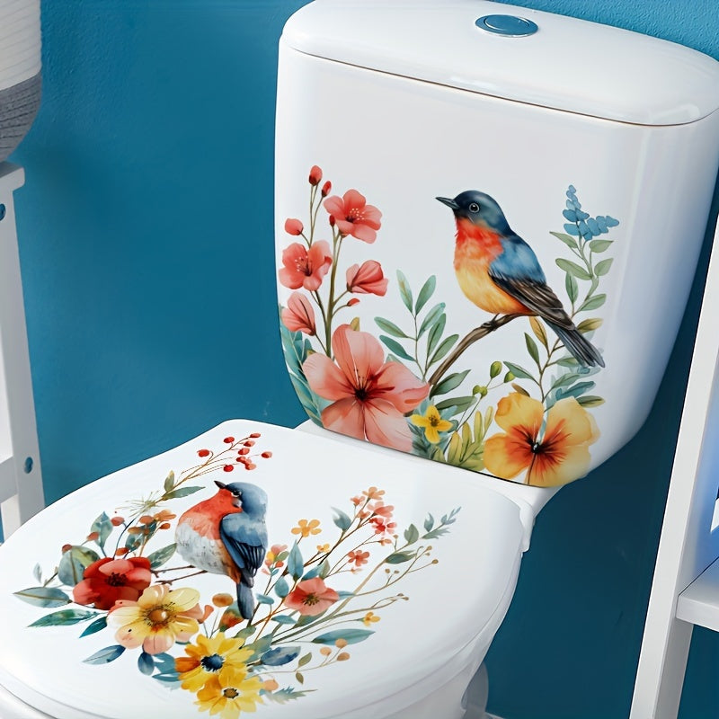 Decorative Toilet Lid Decals Bird Floral Crystals Waterproof Self-Adhesive