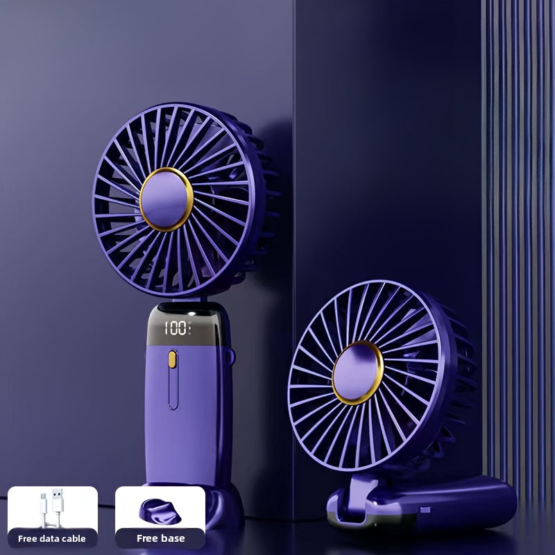 Rechargeable Portable Neck Fan with 5 Speeds Digital Display 90° Adjustable Base Purple Black