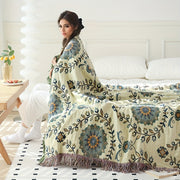 Многослойное хлопковое марлевое одеяло с бахромой, узором из цветов и листьев, для дивана и летнего охлаждения