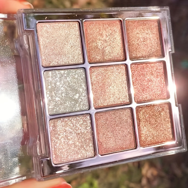 9-Color Eyeshadow Palette with Shimmery and Matte Finishes for Daily and Party Looks