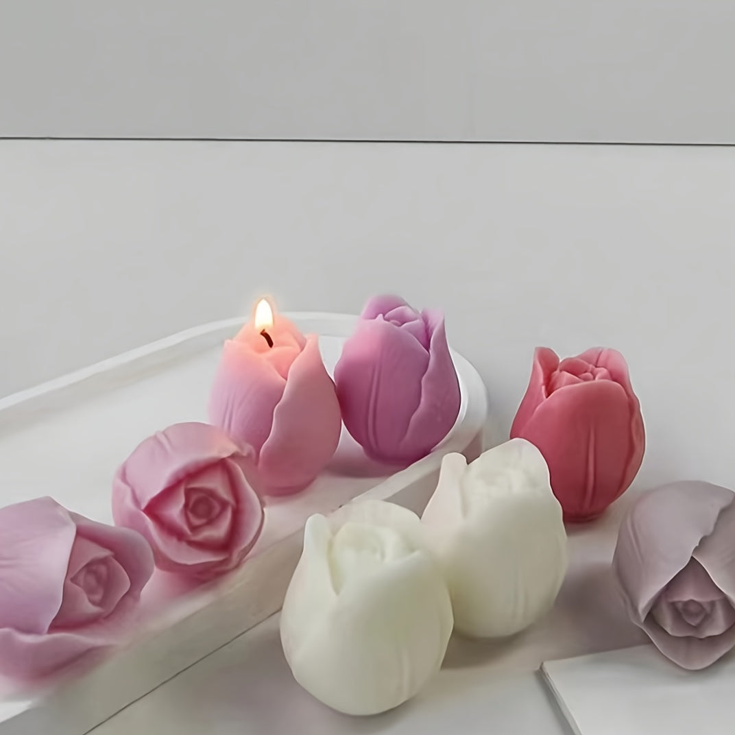 Pink Tulip-Shaped Silicone Mold for Candle and Resin Crafts Irregular Flower Design