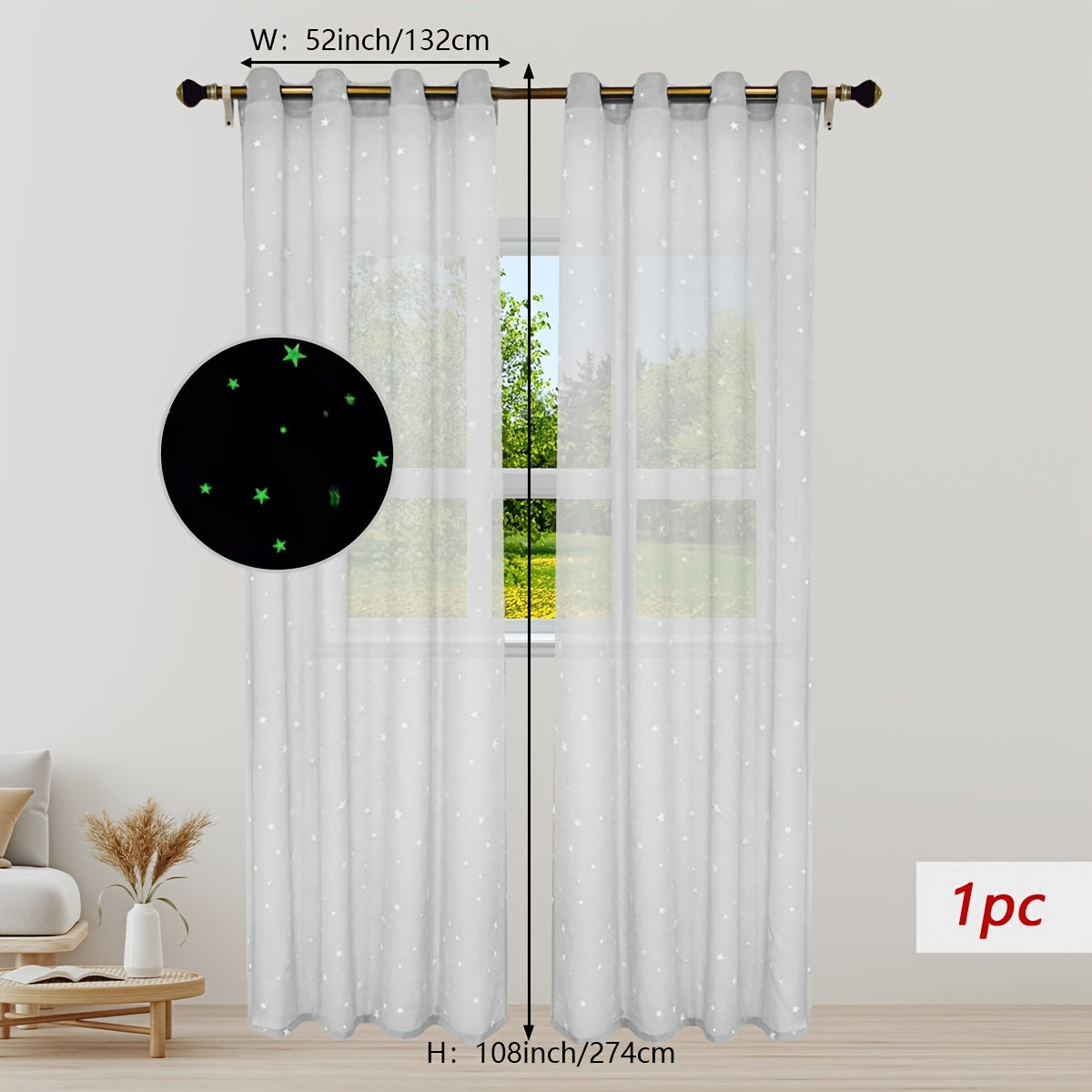 Pastoral Style Curtains with Luminous Star Pattern for Bedroom Living Room Office Kitchen