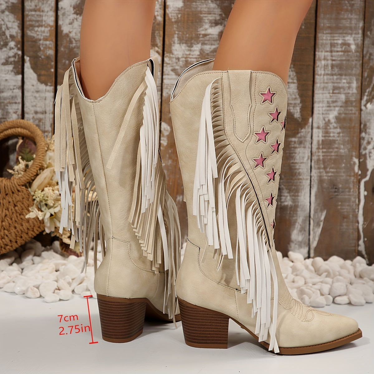 Women's Western Cowboy Boots with Pointed Toe Chunky Heel Pink Embroidery