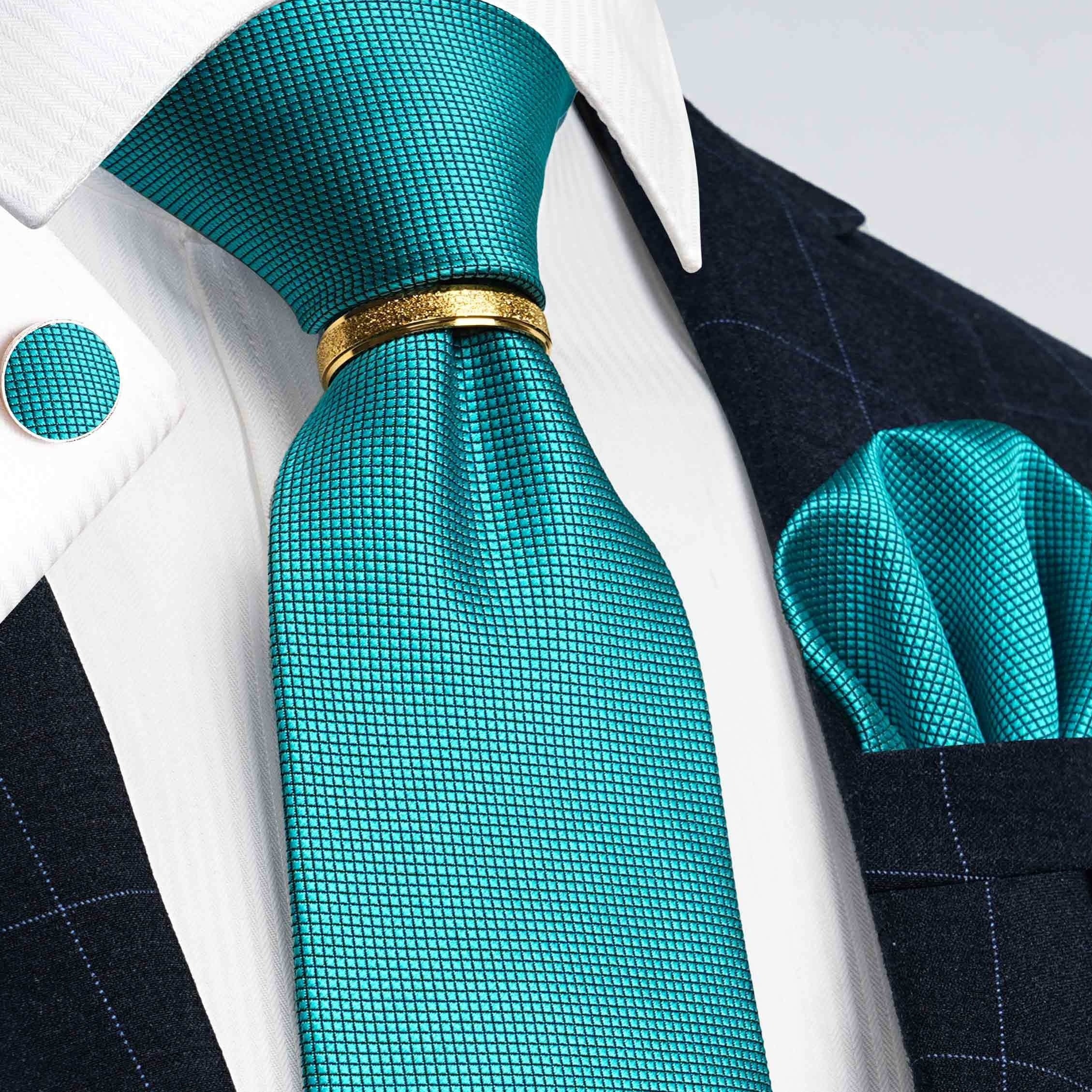 Men's 4-Piece Tie Set Necktie Pocket Square Cufflinks Gold Tie Clip for Weddings Groomsmen Business