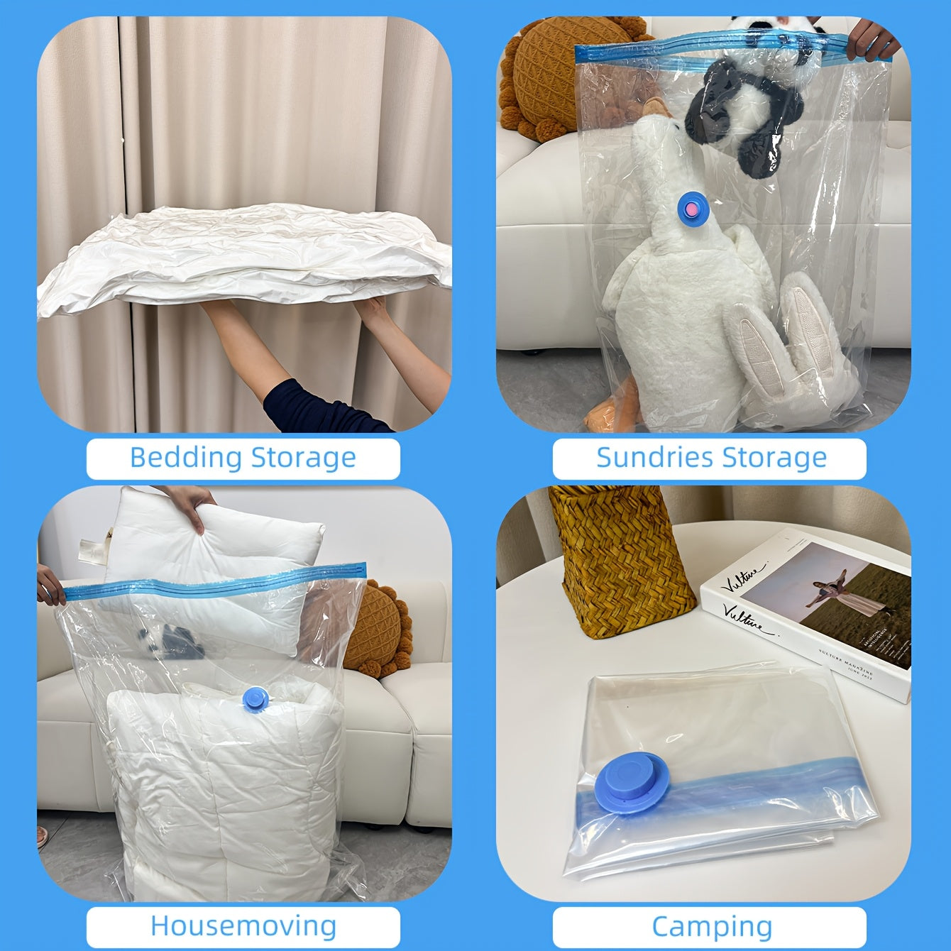 5 ta vakuum siqish saqlash sumkasi to'plami, qo'l pompasi bilan kiyimlar, yostiq va sayohat uchun