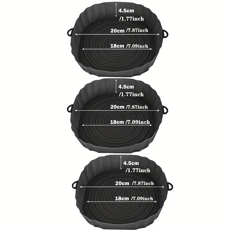 3-Pack Silicone Air Fryer Liners 7.09-Inch Non-Stick Reusable Oven Basket Bowls