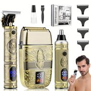 Electric grooming kit with hair clipper shaver nose trimmer 3-piece stainless steel