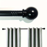 Elegant Black and White Adjustable Metal Curtain Rod Set with Decorative Hooks