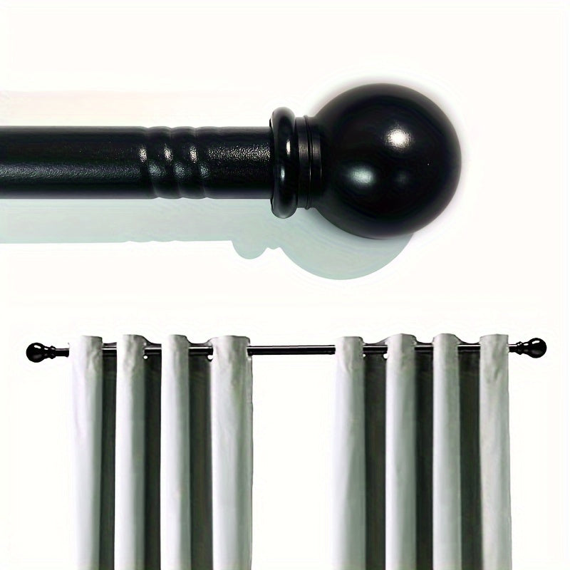 Elegant Black and White Adjustable Metal Curtain Rod Set with Decorative Hooks