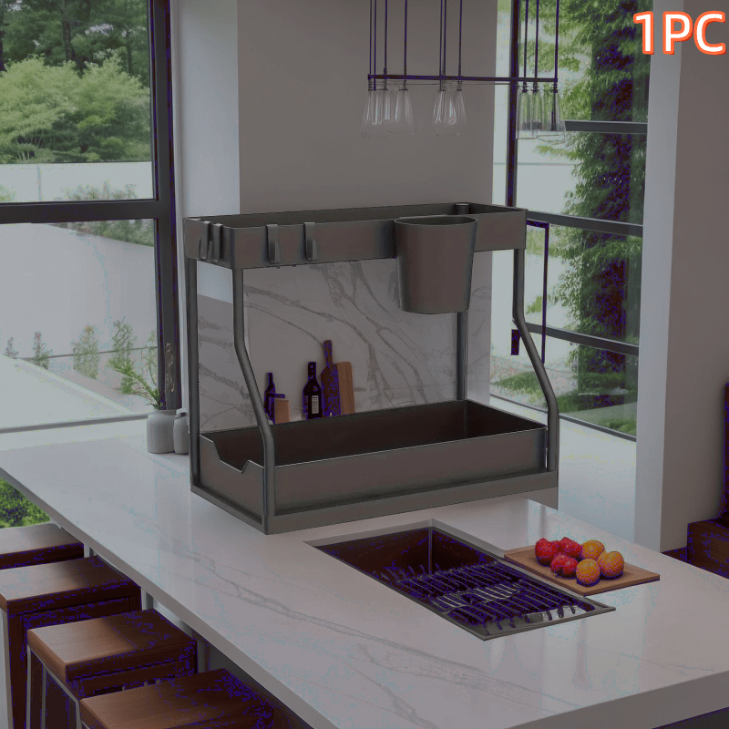 Joyni tejovchi oshxona va hammom uchun tashkil etuvchi rack, tortib chiqariladigan idish-tovoq qutisi bilan