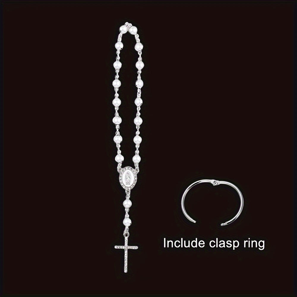 Umumiy foydalanish uchun mo'ljallangan, sun'iy marjonli Maryam Xochi Rosary Bead Avtomobil uchun lampa ichki aksessuari