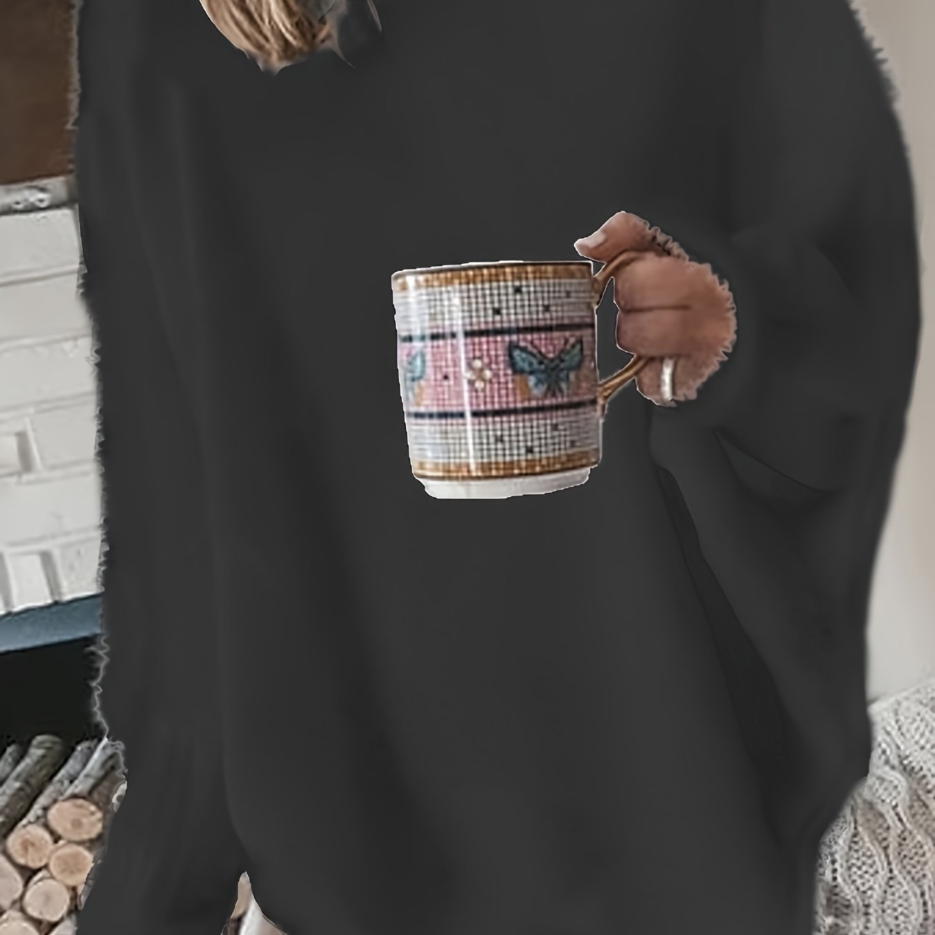 Suéter de punto negro de talla grande para mujer, suéter cálido de invierno