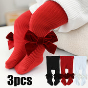 Leggings de terciopelo con lazo para niñas, tela de punto para todas las estaciones en rojo, negro y blanco