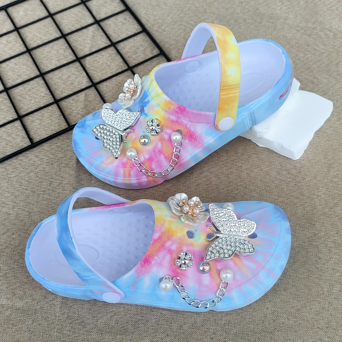 Women's Lightweight Slip-On Mules with Floral Embellishments Non-Slip EVA Platform Summer Shoes