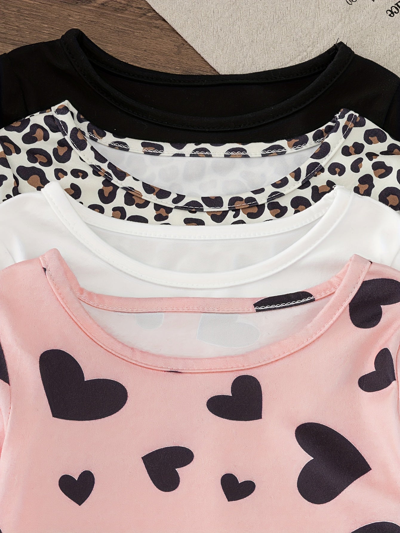 Girls' Long Sleeve Knit Tops 4-Piece Set Spring Fall Floral Solid Colors Skinny Fit