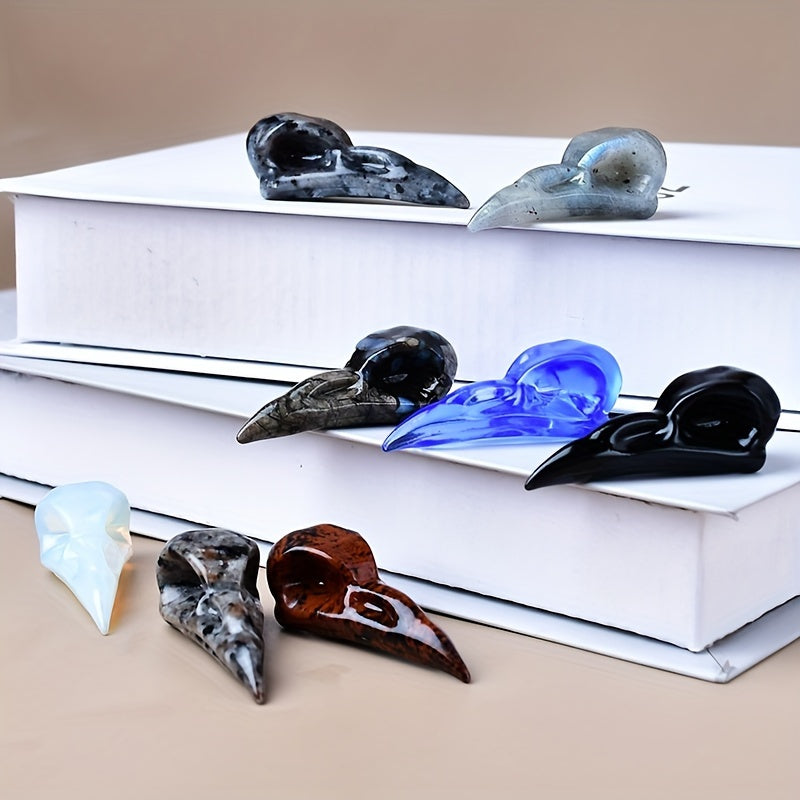 Crystal Carved Bird Skull Statue 5cm Decorative Crystal Gift for Home or Pocket