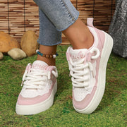 Zapatillas transpirables de malla para mujer blancas y rosas, calzado casual de caña baja