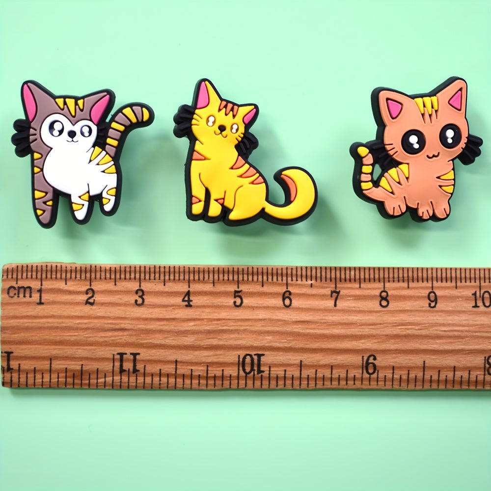 16pcs Cat Shoe Charms Soft Plastic Kittens with Striped and Solid Colors