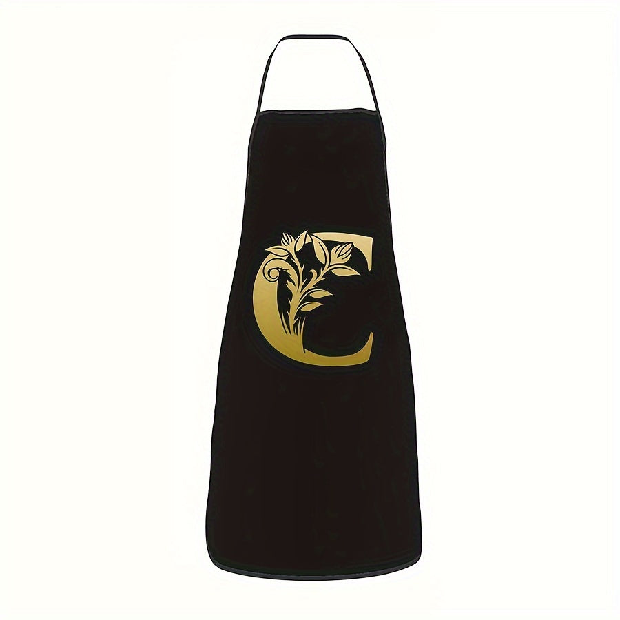 Golden Letter Printed Oil-Proof Kitchen Apron for Home Cooking