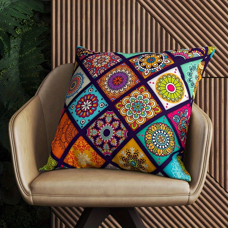Boho Chic Plaid Throw Pillow Cover with Zipper 100% Polyester Machine Washable Living Room Bedroom Decor