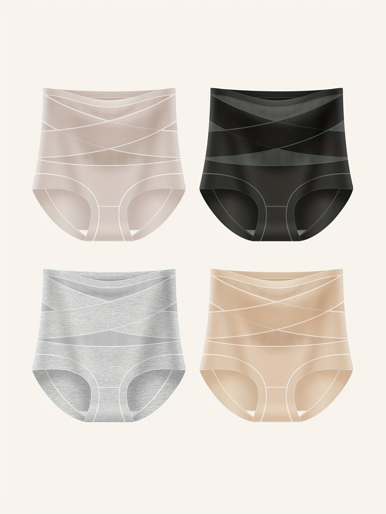 4-Pack High Waist Women's Briefs Tummy Control Cotton Stretchy Underwear