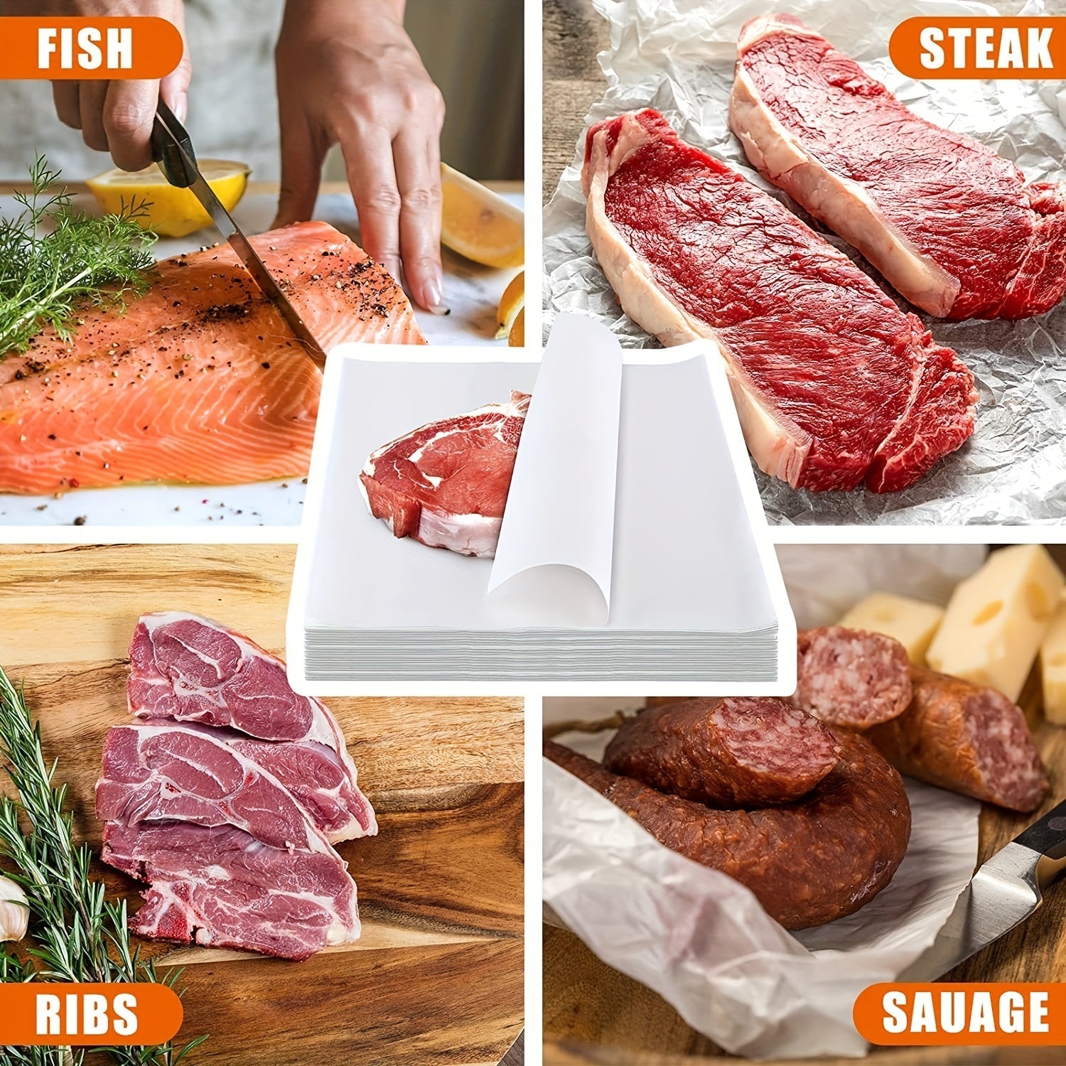 Oq goʻshtqilish qogʻozlari, 30.48 sm, bir martalik, yirtishga chidamli, oziq-ovqat va hunarmandchilik uchun