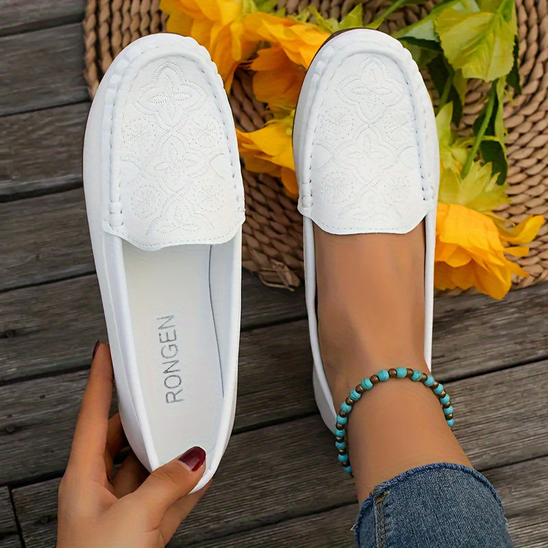 Women's Embroidered Slip-On Loafers Flat Casual Shoes All-Season