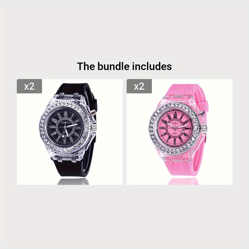 Luminous Rhinestone Full Edge Dial Watch for Boys and Girls Silicone Quartz School Gift