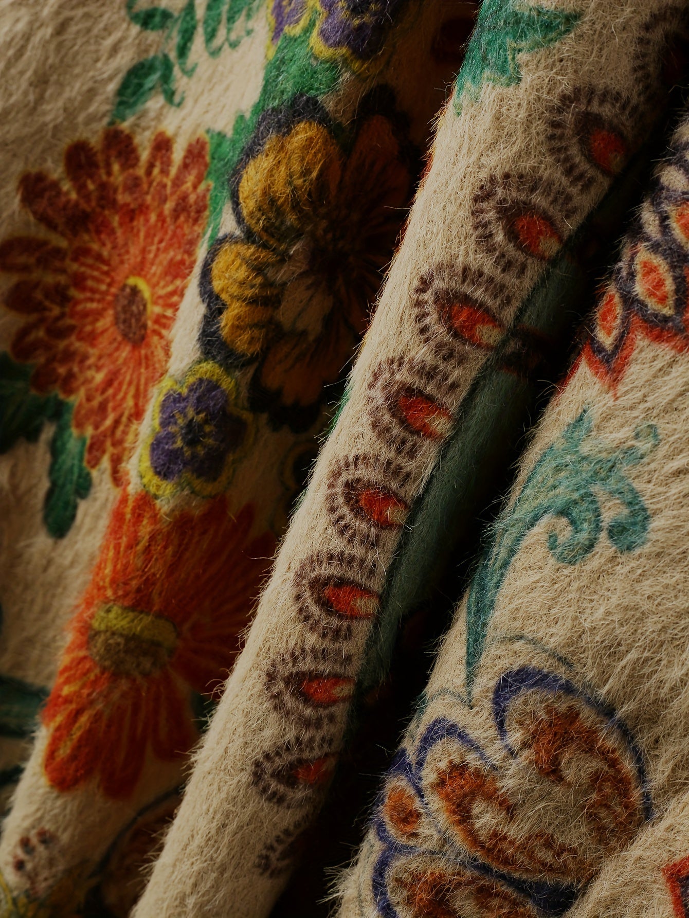 Plus Size Women's Autumn Winter Floral Print Cardigan Long Sleeve Open Front Sweater