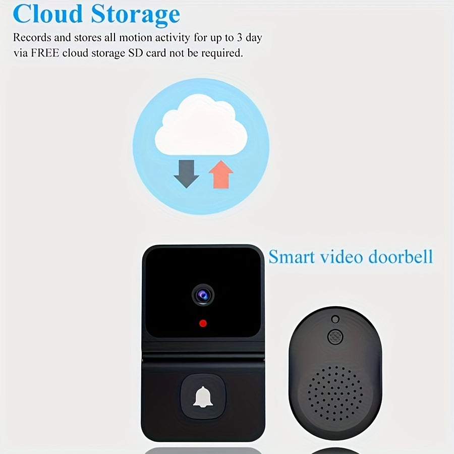 Wireless Smart WiFi Doorbell with Night Vision Two-Way Audio Rechargeable Battery Black