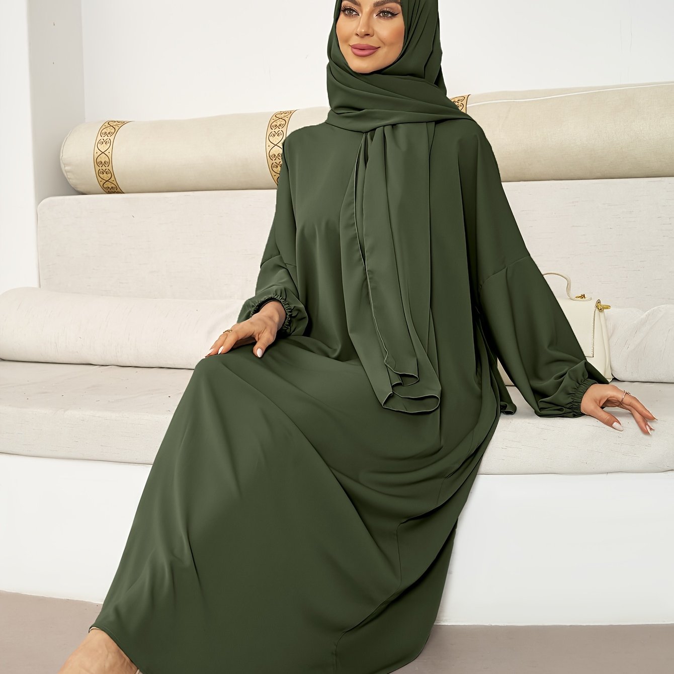 Plus Size Solid Color Headscarf Women Islamic Hijab Prayer Casual Abaya