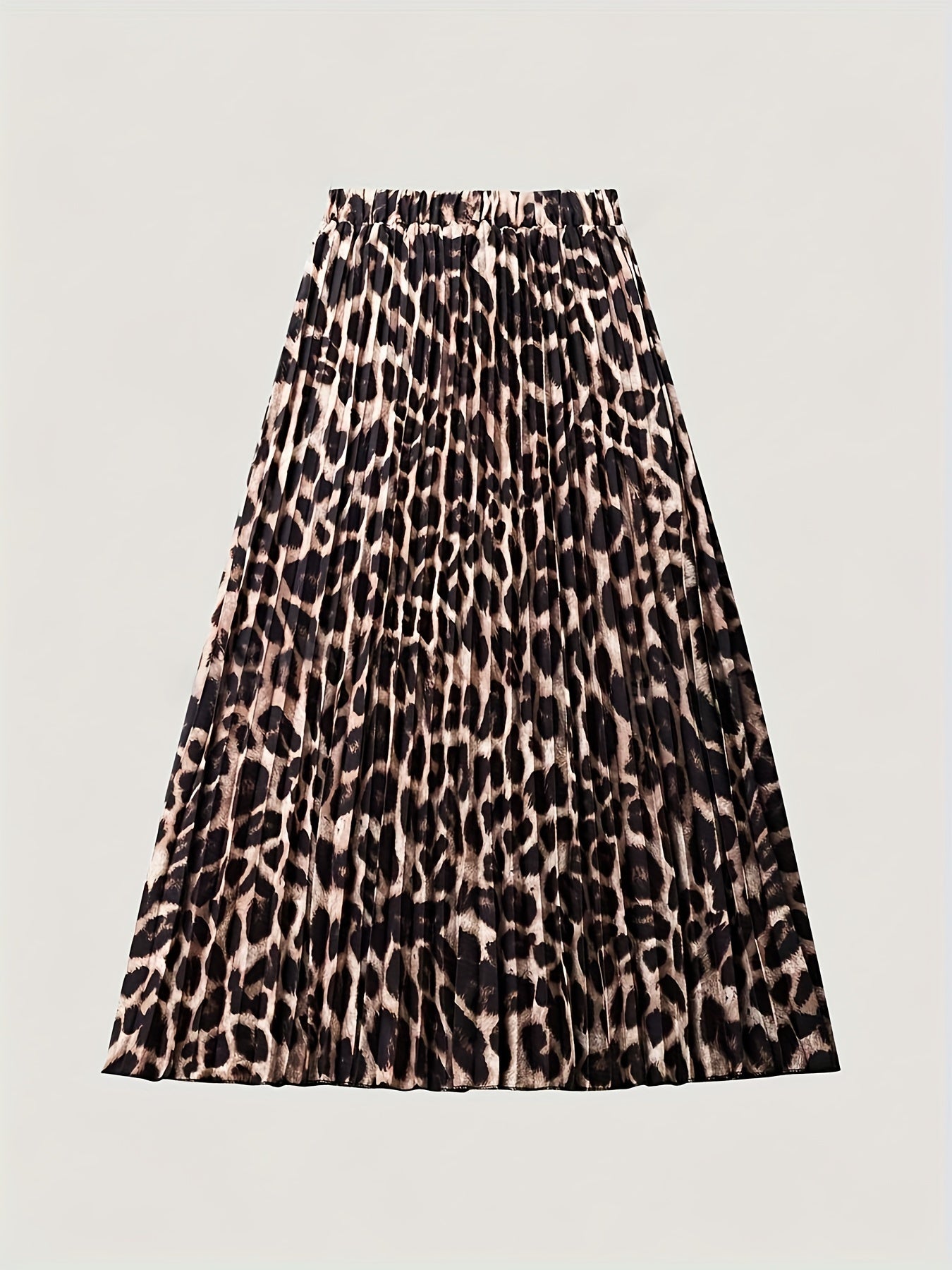 Yirtqich leopard naqshli yuqori bel pleatli yubka, bahor va yoz uchun mukammal, ayollar modasi.