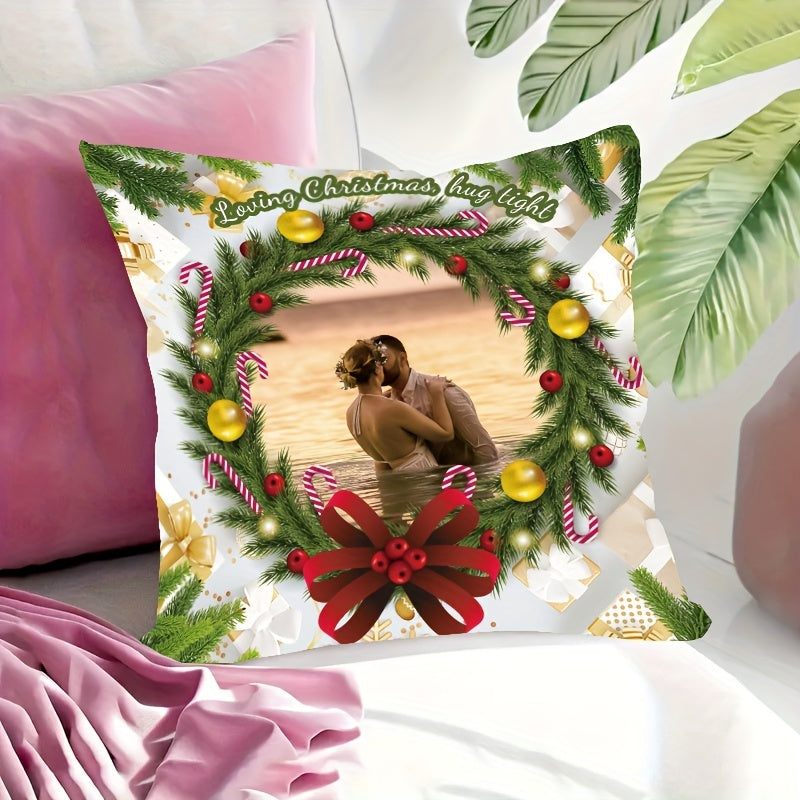 Personalized Christmas Pillowcase with Photos of Pets Friends Family Double-Sided Decor