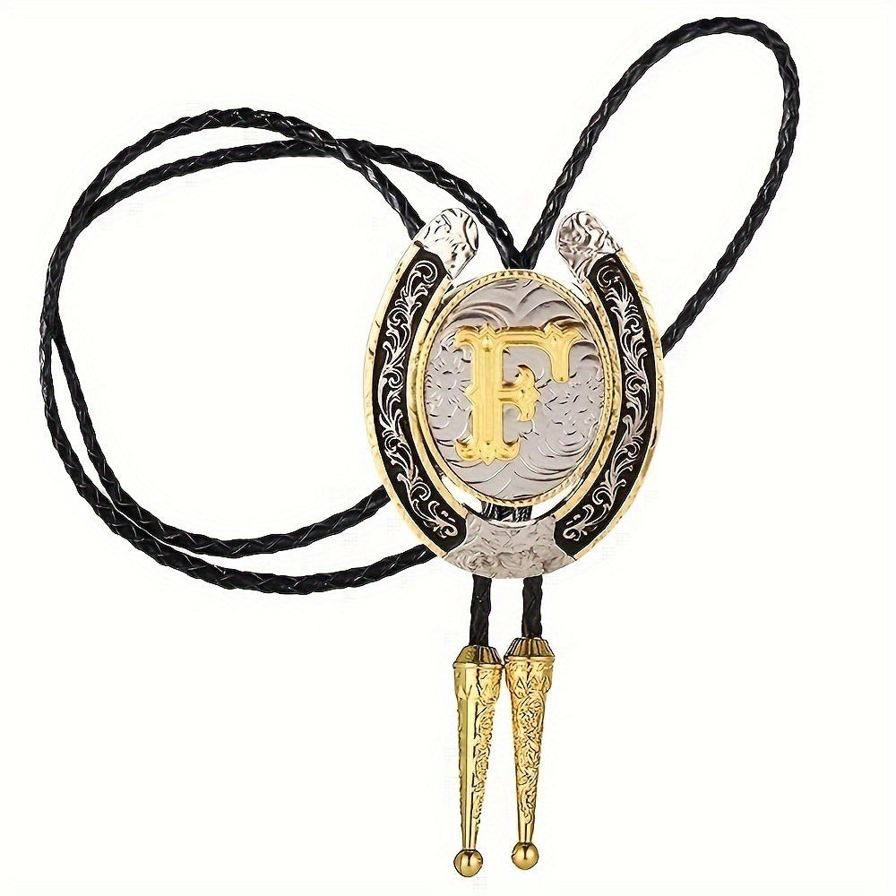 Men's Gold Round Tie with Letters A to Z Western Fashion Street Necklace Accessory