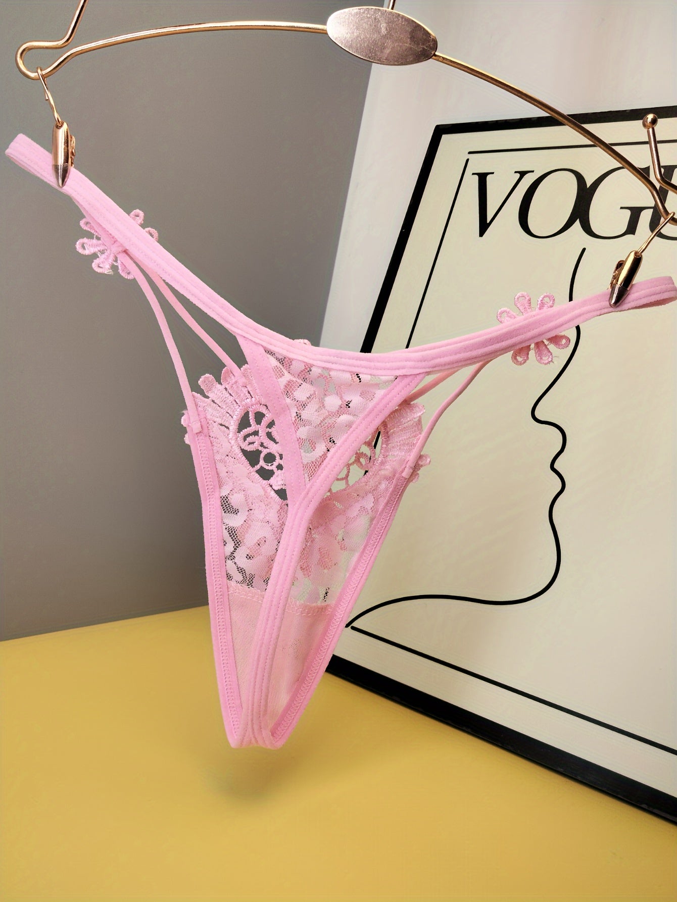 Women's Floral Lace Thongs Lingerie with Low Waist Hollow Design