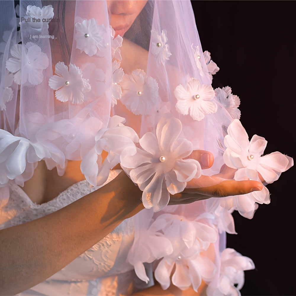Floral Bridal Veil Pink White Flower Wedding Headpiece Polyester Spandex