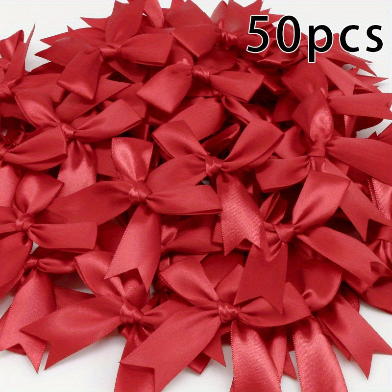 50 Small Pink and White Satin Ribbon Bows for Crafting Gift Tying Wedding Decorations