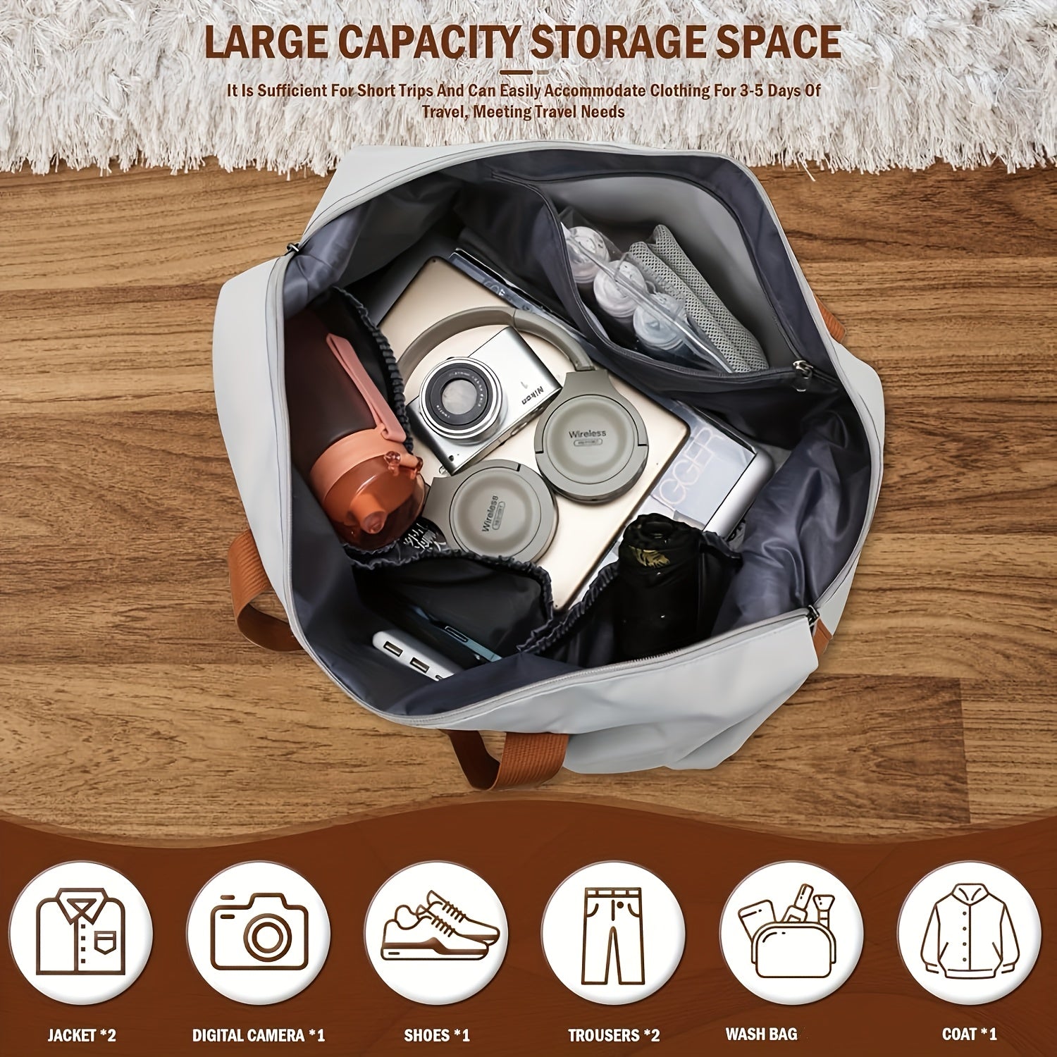 Oxford Gym Bag for Men and Women with Shoe Compartment Wet Pocket Grey Carry-On Weekender Tote