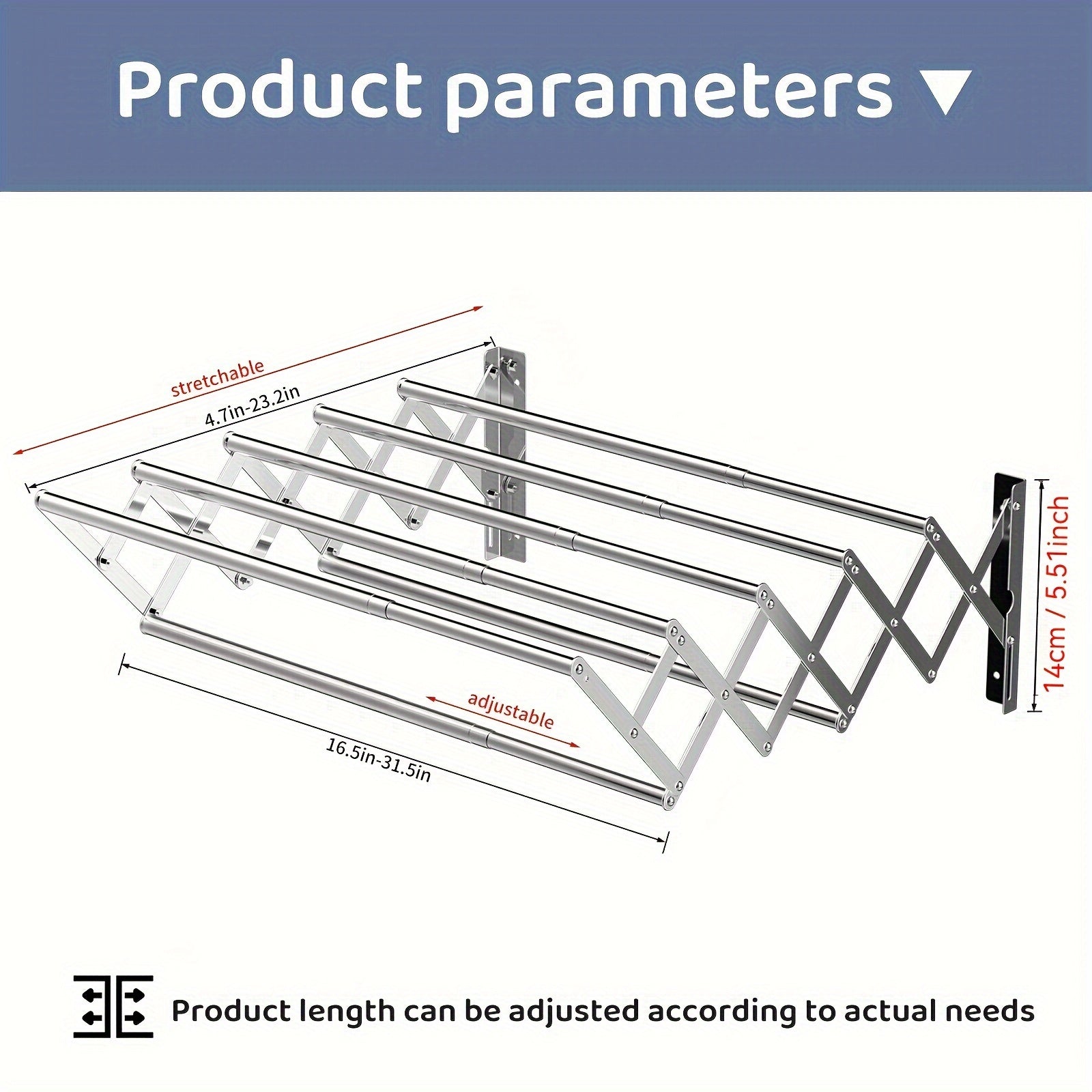 Stainless Steel Wall Mounted Clothes Drying Rack with Collapsible Towel Shelf
