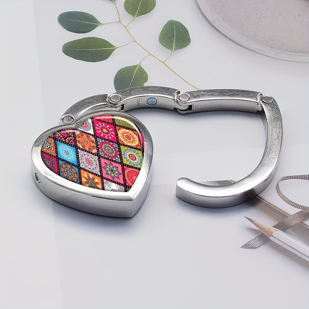 Heart-Shaped Boho Chic Foldable Purse Hook Zinc Alloy Bag and Key Hanger