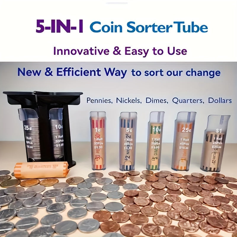 5-in-1 Coin Sorter Manual Counter with Compartments for Pennies Dimes Nickels and Dollars