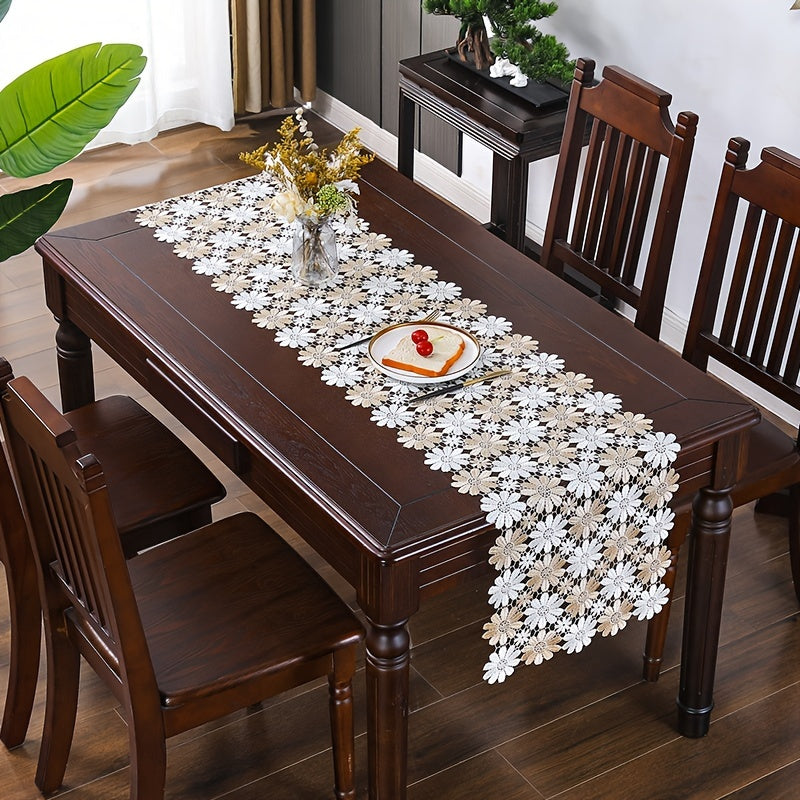 Sunflower Lace Table Runner Woven Polyester Dual-Tone for Dining Room Decor