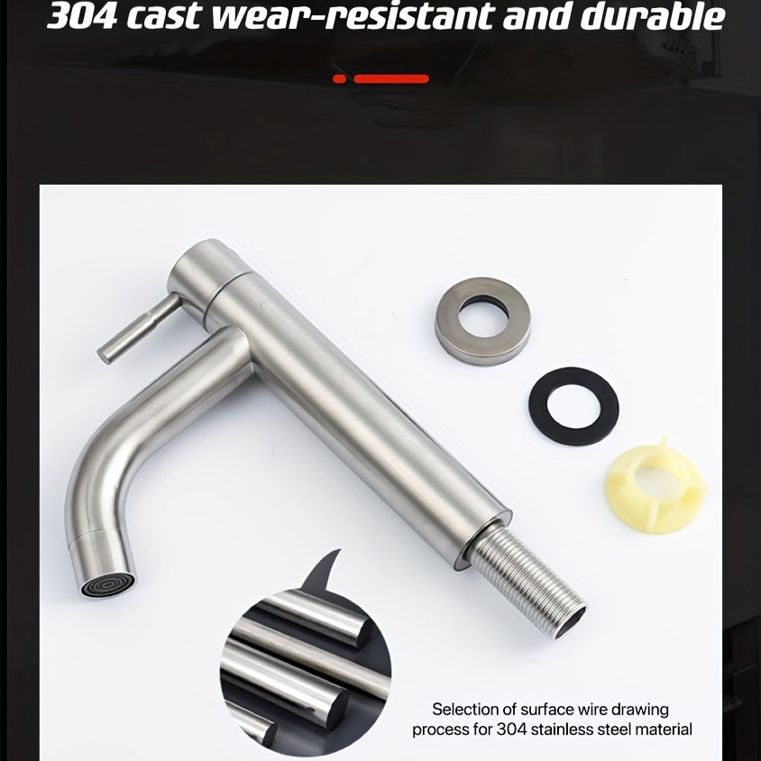 Grifo de baño de acero inoxidable 304 con una sola manija y válvula de cerámica