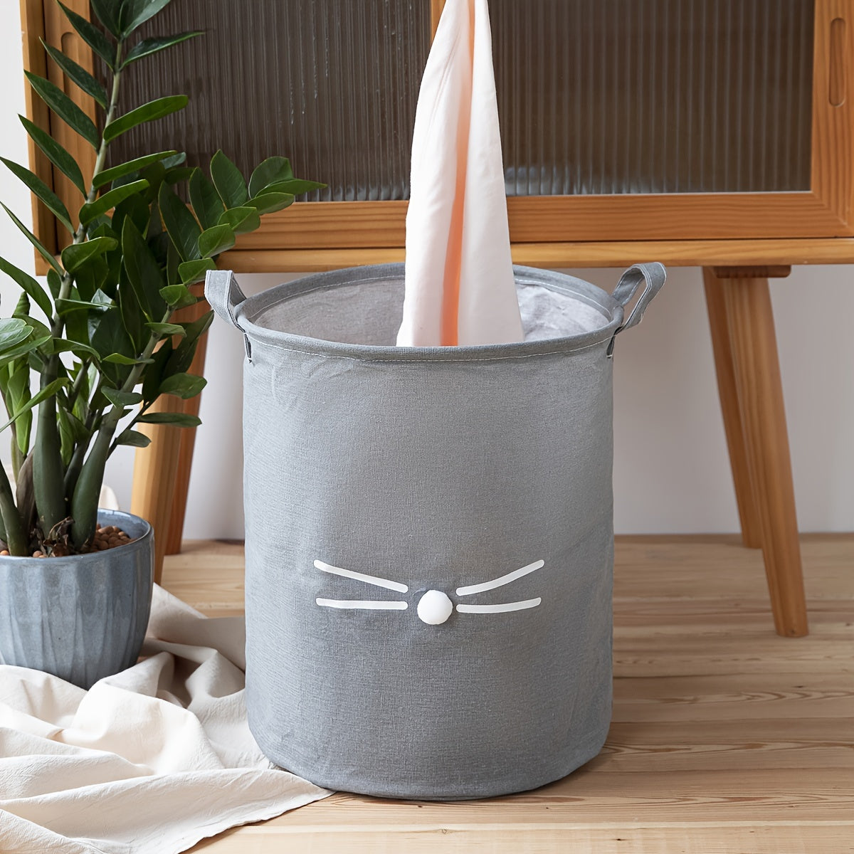 Large Bohemian Cat Face Laundry Hamper Waterproof Collapsible Fabric Basket with Handles