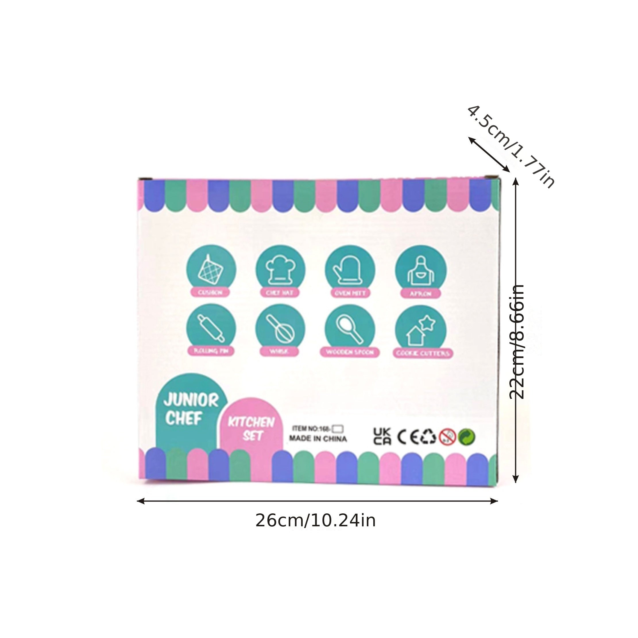 26 dona bolalar pishirish to'plami, arava va tort bezatish asboblari, aralash ranglardan tayyorlangan matodan.