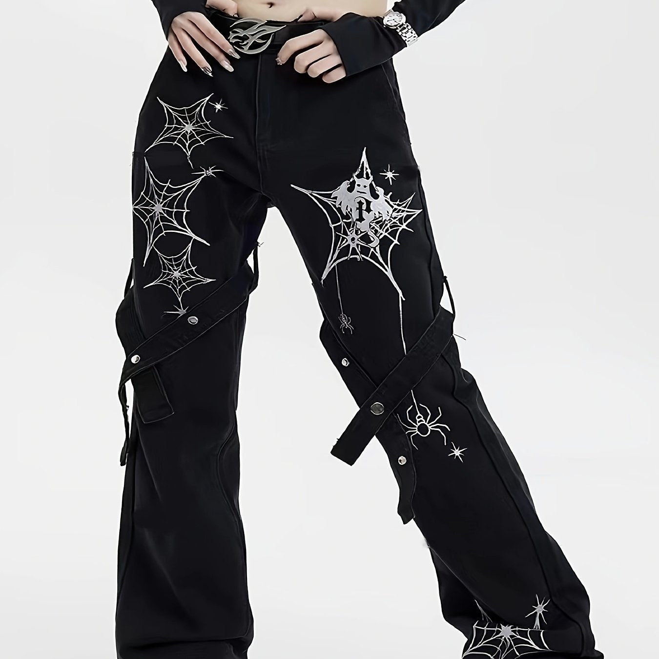 Women's Plus Size Stretchy Printed Denim Pants Street Style No Belt