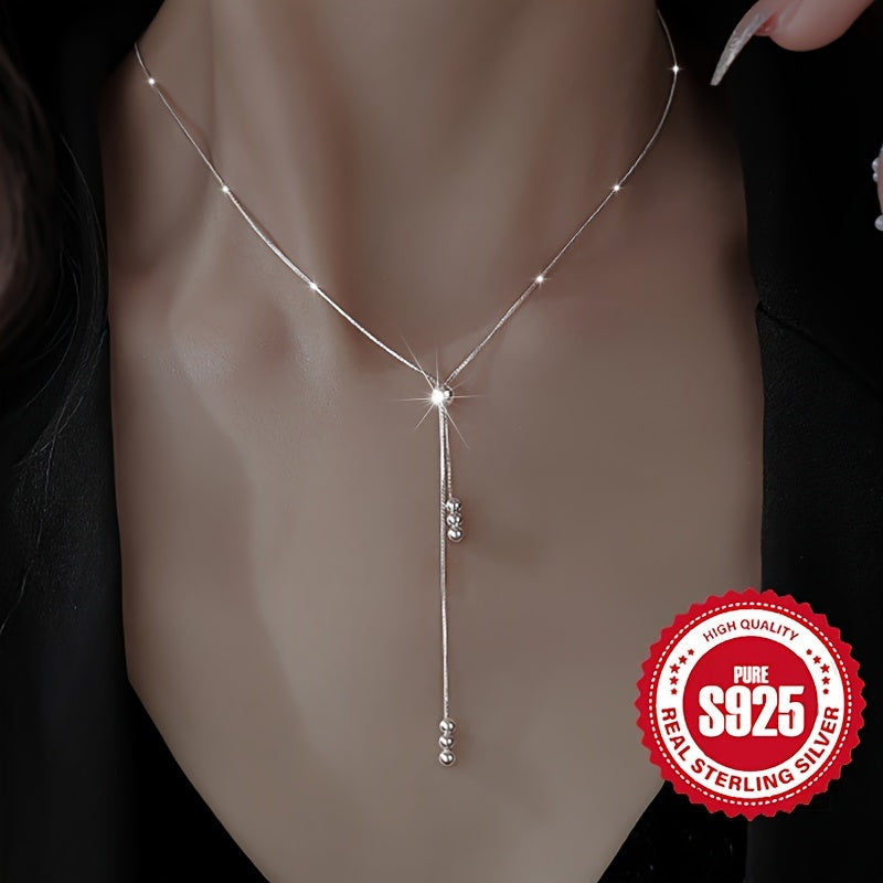 Women's Adjustable 925 Silver Y-Shaped Necklace Hypoallergenic Retro Simple Jewelry